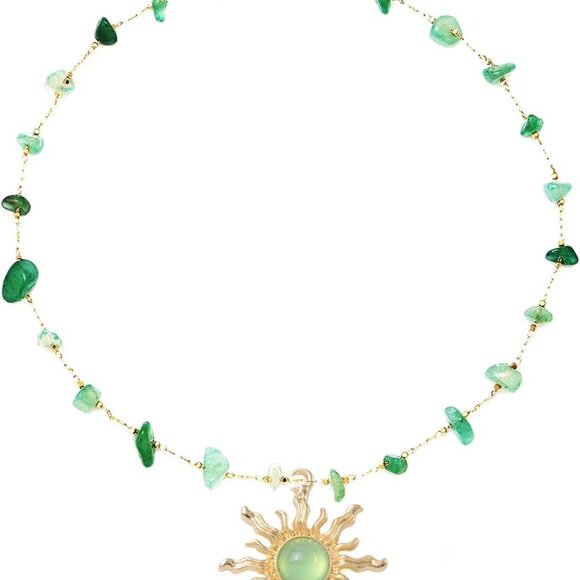 Boho Sun Necklace for Women Nature Stone Crystal Necklace Gothic Jewelry Gift fo - Picture 1 of 7